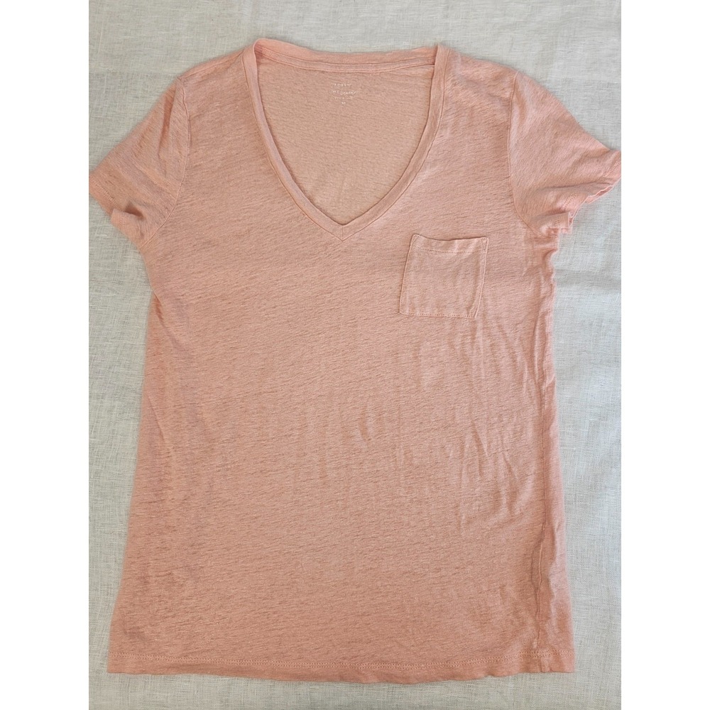 J.CREW Pocket Accent V-Neck Short Sleeve 100% Linen T-Shirt Peach M